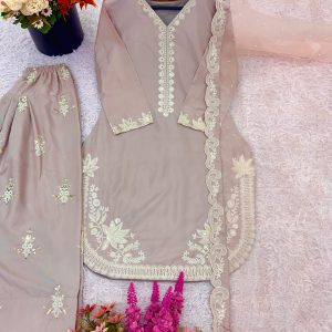 Alternative view of Elegant Designer Crepe Silk Embroidered Suit Set with Tissue Silk Dupatta
