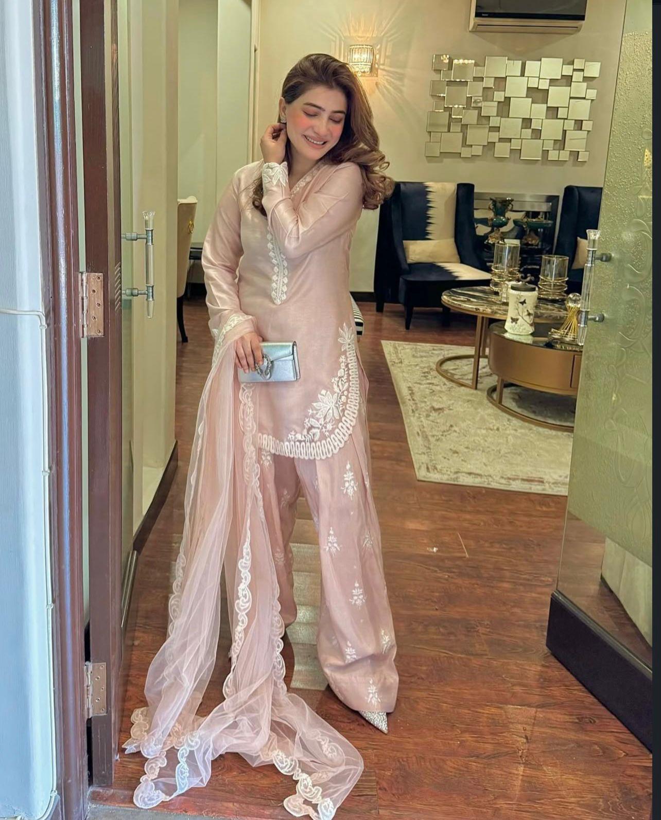 Elegant Designer Crepe Silk Embroidered Suit Set with Tissue Silk Dupatta - Image 12