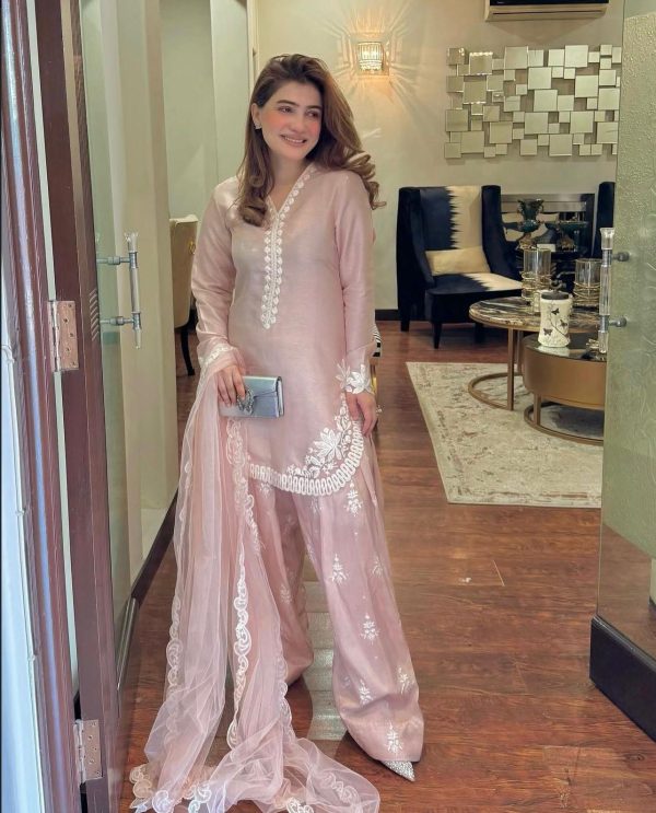 Elegant Designer Crepe Silk Embroidered Suit Set with Tissue Silk Dupatta - Image 11