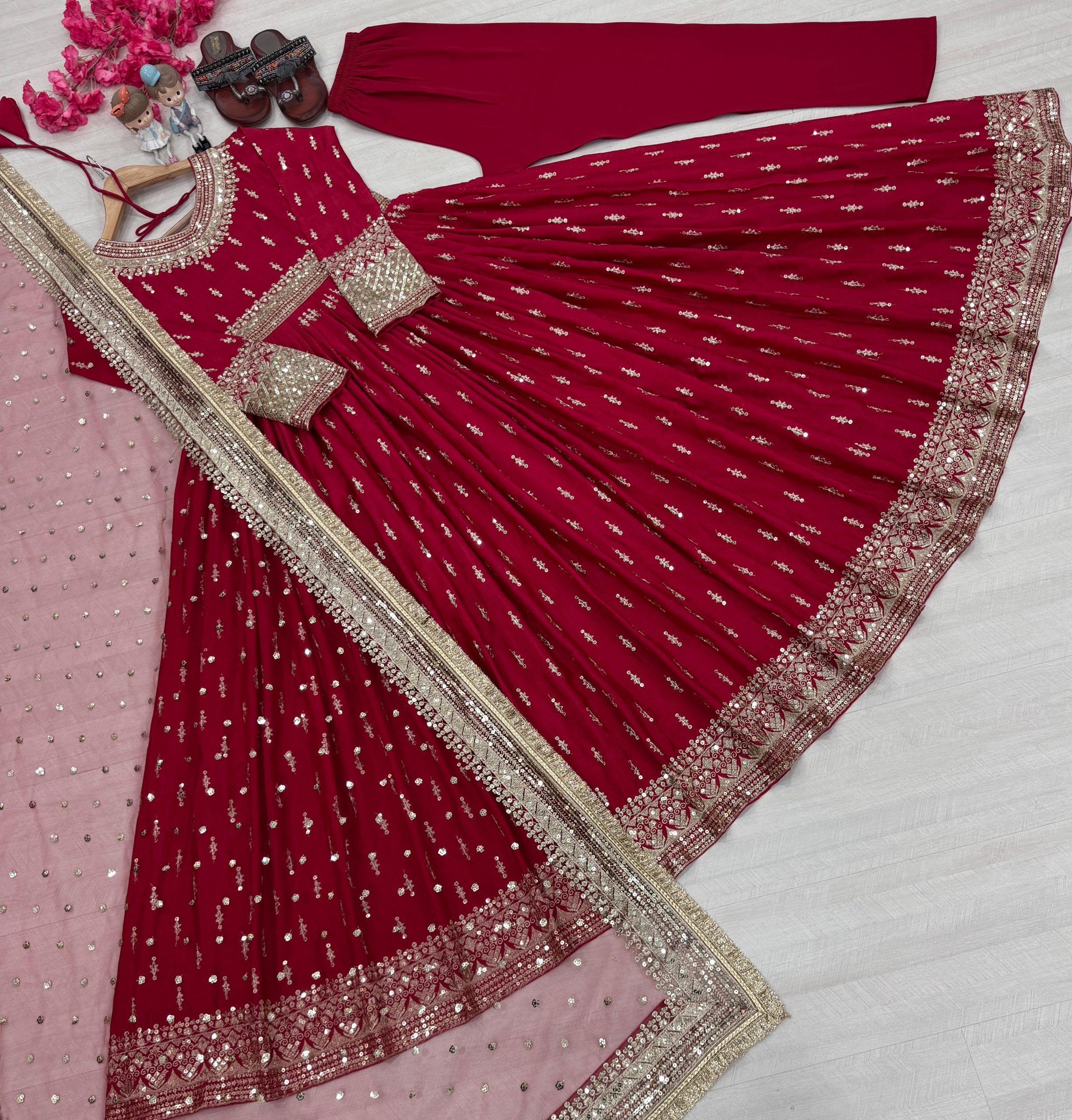 Embroidered Lehenga Suit with Net Dupatta – Party Wear - Image 12