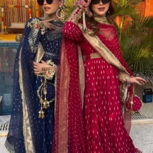 Embroidered Lehenga Suit with Net Dupatta – Party Wear