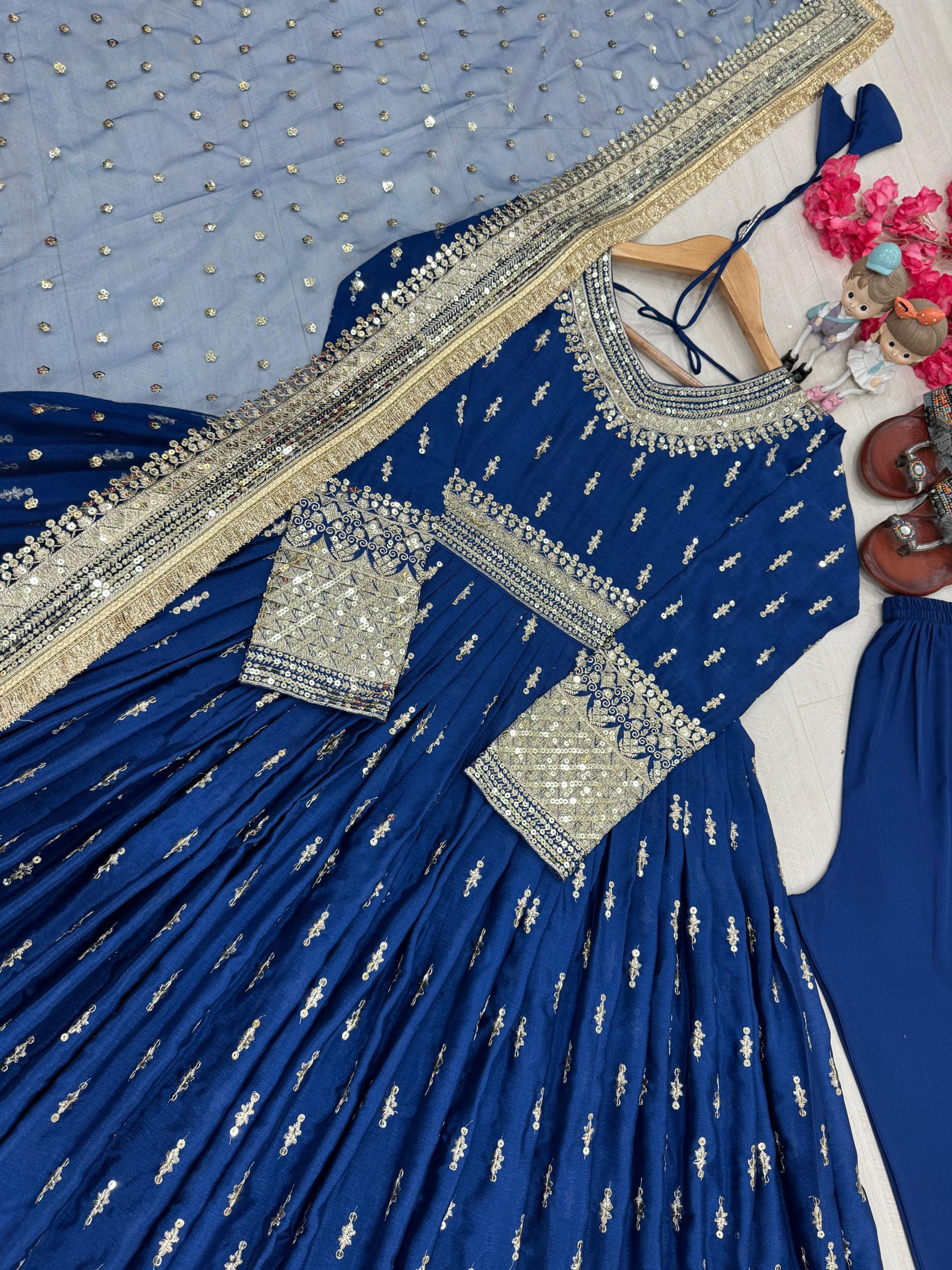 Embroidered Lehenga Suit with Net Dupatta – Party Wear - Image 9