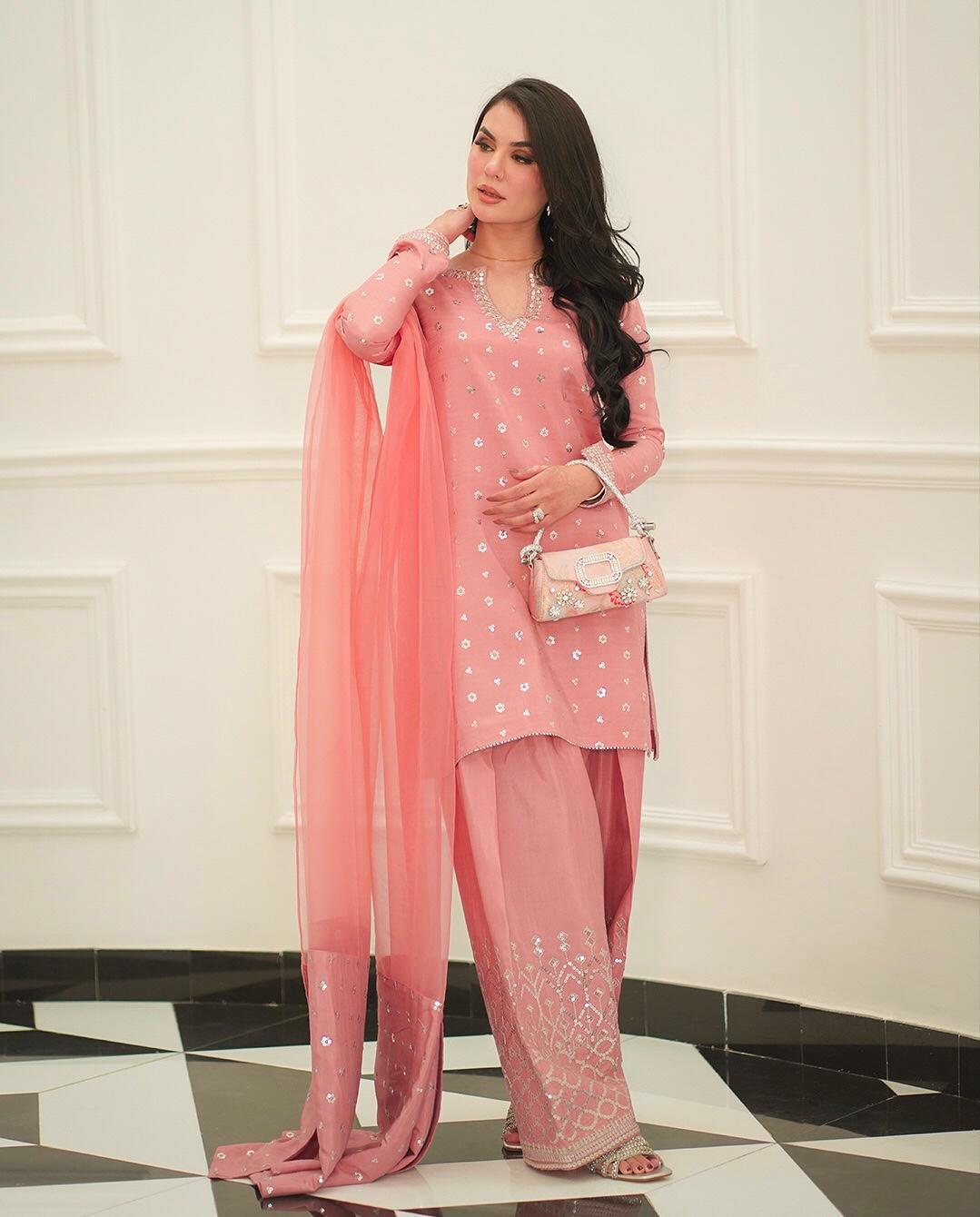 Designer Chinnon Silk Top with Farshi Salwar & Organza Dupatta - Image 18