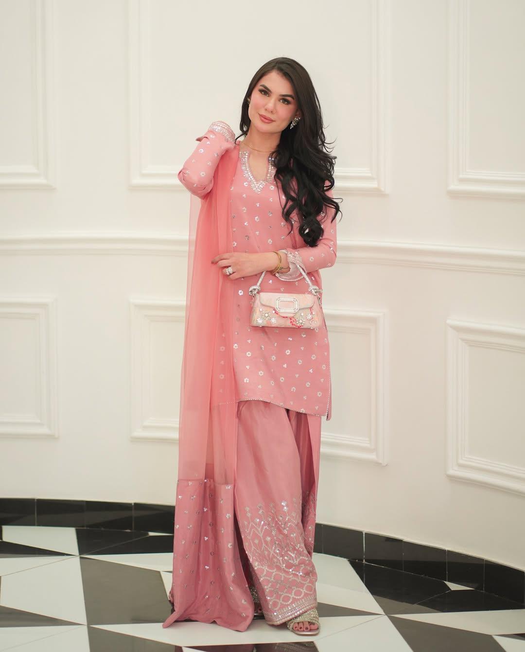 Designer Chinnon Silk Top with Farshi Salwar & Organza Dupatta - Image 7