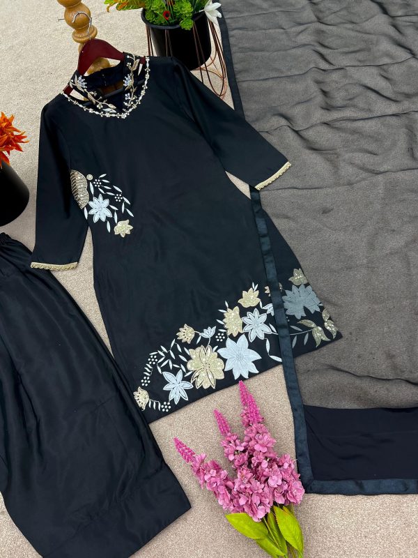 Elegant Black Floral Crepe Silk Suit Set – Ready to Wear - Image 16