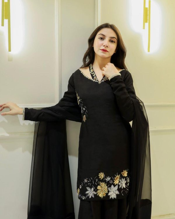 Elegant Black Floral Crepe Silk Suit Set – Ready to Wear - Image 6