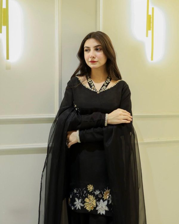 Elegant Black Floral Crepe Silk Suit Set – Ready to Wear - Image 8