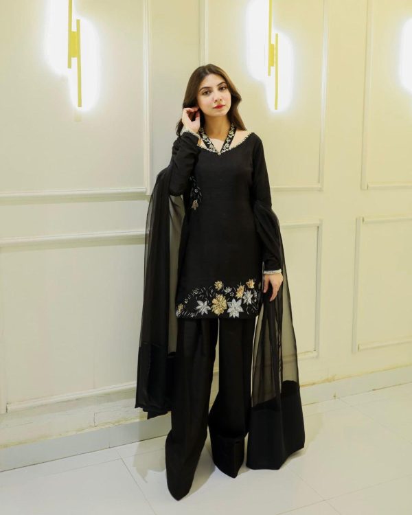 Elegant Black Floral Crepe Silk Suit Set – Ready to Wear - Image 10