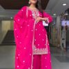 Elegant Foux Georgette Embroidered Palazzo Suit Set - Hot Pink