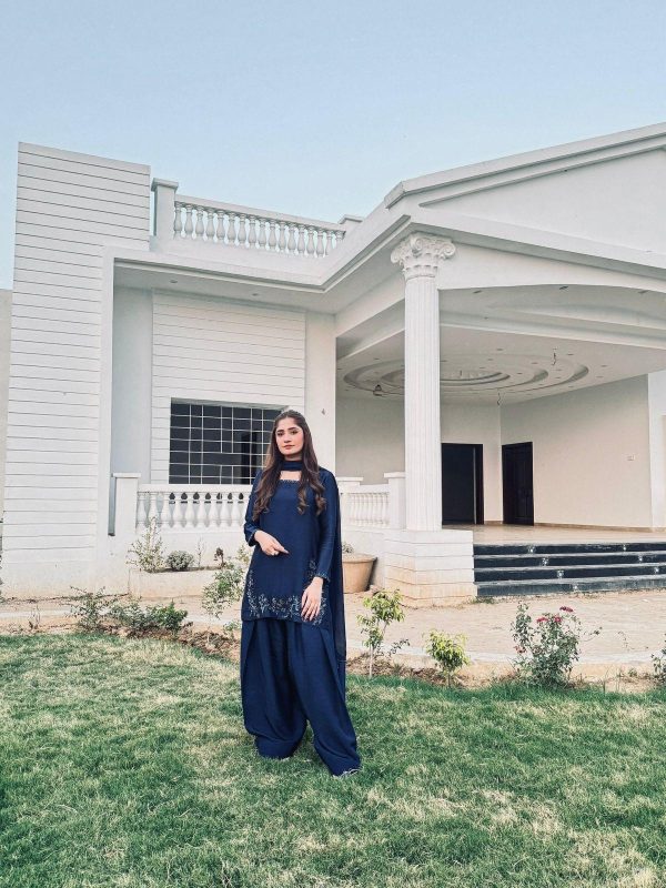 Elegant Navy Crepe-Silk Farshi Set - Image 14