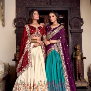 Elegant Tussar Silk Lehenga with Embroidered Vichitra Silk Dupatta & Blouse