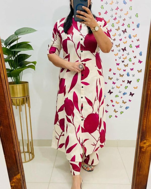 Aline Kurti Co-ord Set | White Red - Image 3