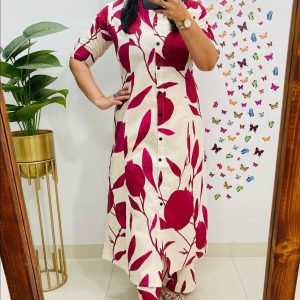 Aline Kurti Co-ord Set | White Red