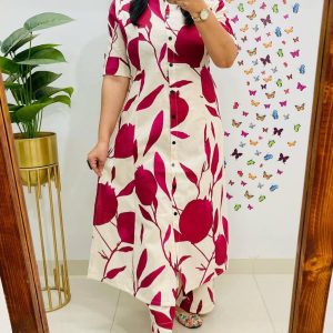 Alternative view of Aline Kurti Co-ord Set | White Red