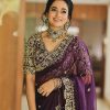 Celebrity-Inspired Jimichu Satin Saree - Deep Purple