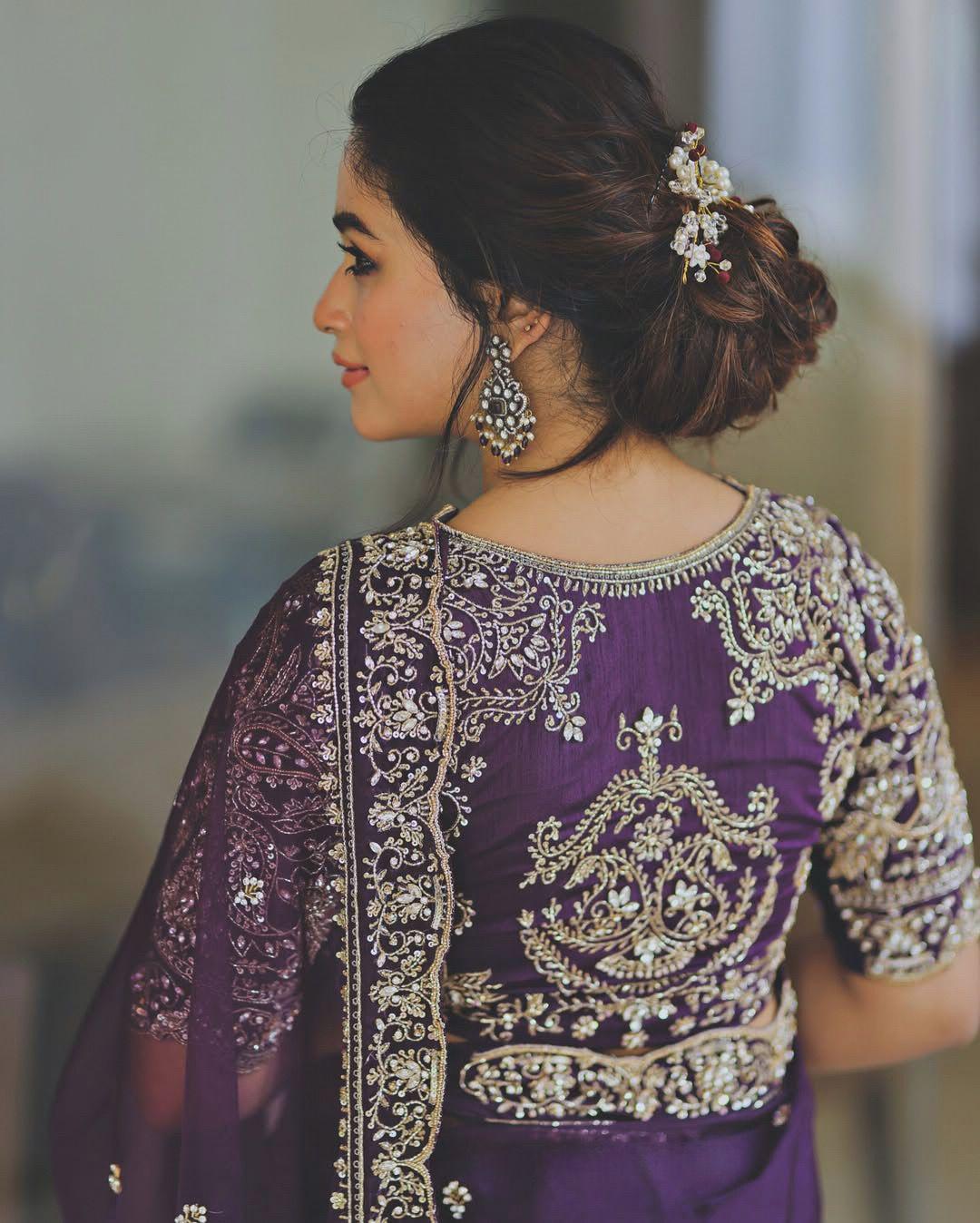Celebrity-Inspired Jimichu Satin Saree - Deep Purple - Image 6