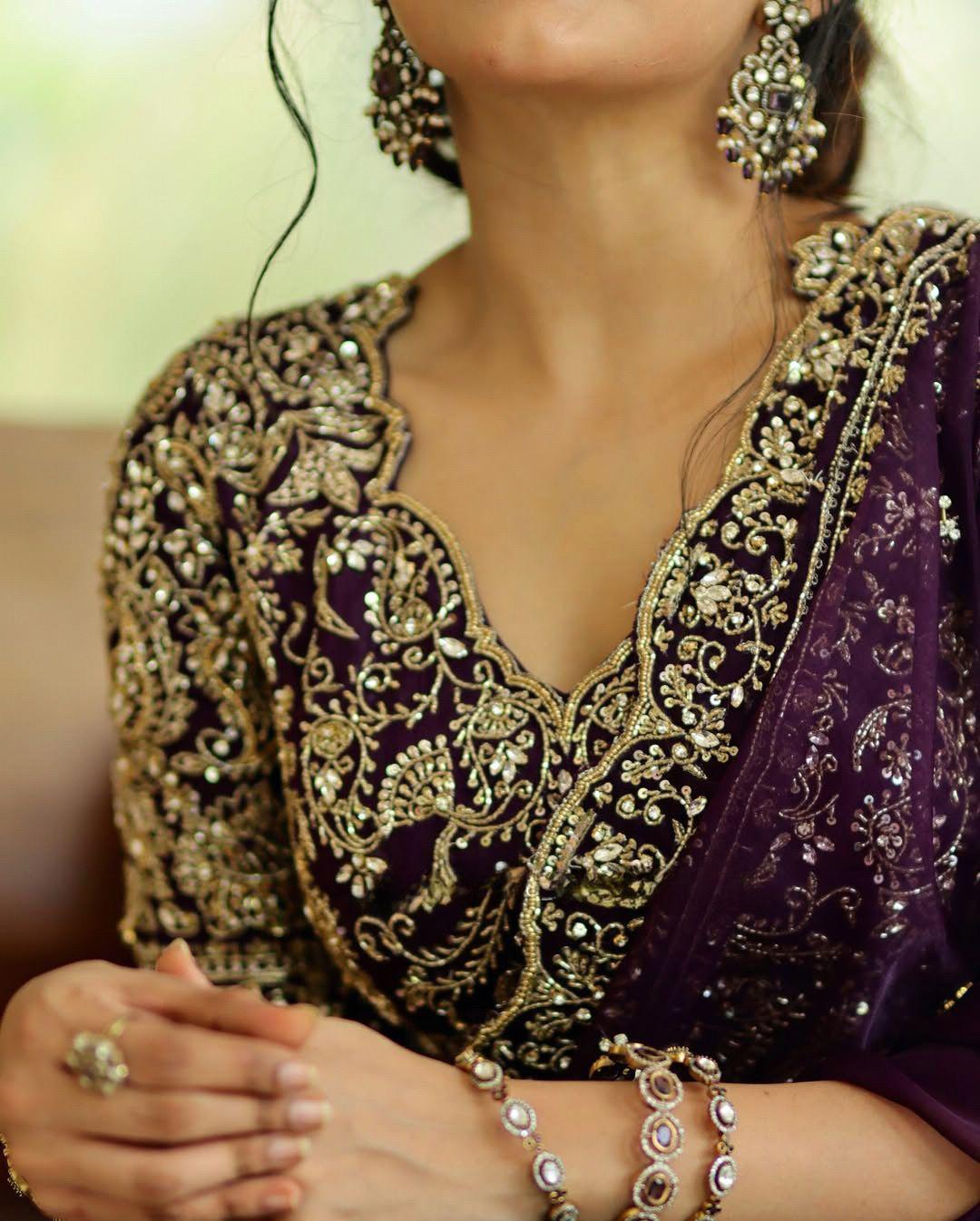 Celebrity-Inspired Jimichu Satin Saree - Deep Purple - Image 7